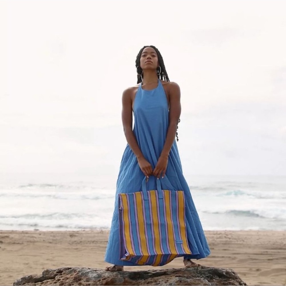 FREE PEOPLE Beachside Tide Blue Open Back Maxi Dress